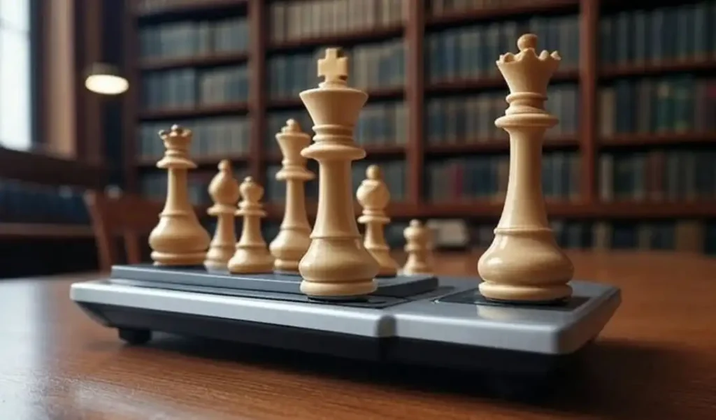 Imagen de una bascula con piezas de ajedrez que representa el material relativo